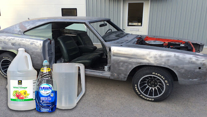 Clean up bare metal sanded car with alcohol vinegar soap water Clean up bare metal sanded car with alcohol vinegar soap water