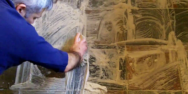 Scrub the slate floor with a wire brush Scrub the slate floor with a wire brush
