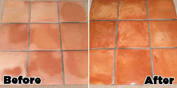 Sealing of Saltillo Tile before-after of Sealing