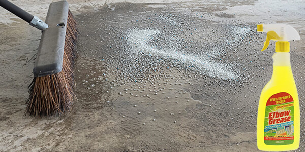 apply elbow grease and brush on the concrete apply elbow grease and brush on the concrete